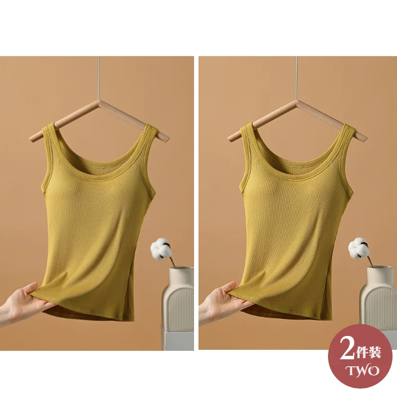 2025 New Summer Women Sleeveless Vest Built in Bra Camisole Korean Style Tank Top Women Clothing Tank Top Women
