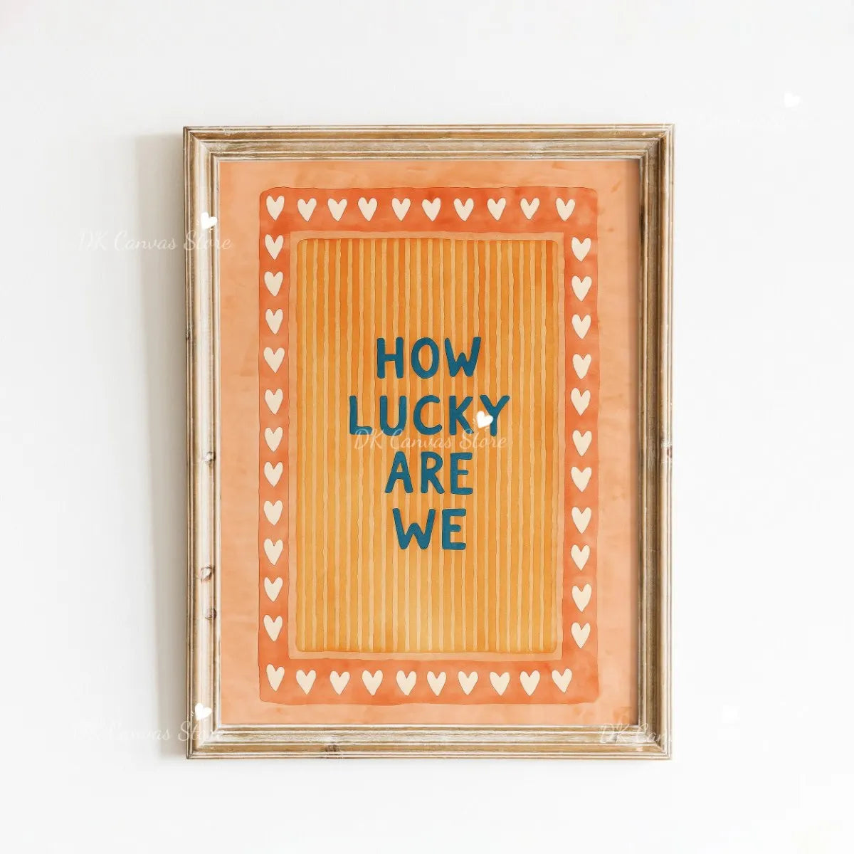 "How Lucky Are We" Quote Canvas Print Poster Modern Heart Stripe Art Prints Bedroom Living Room Wall Art Home Decor Poster