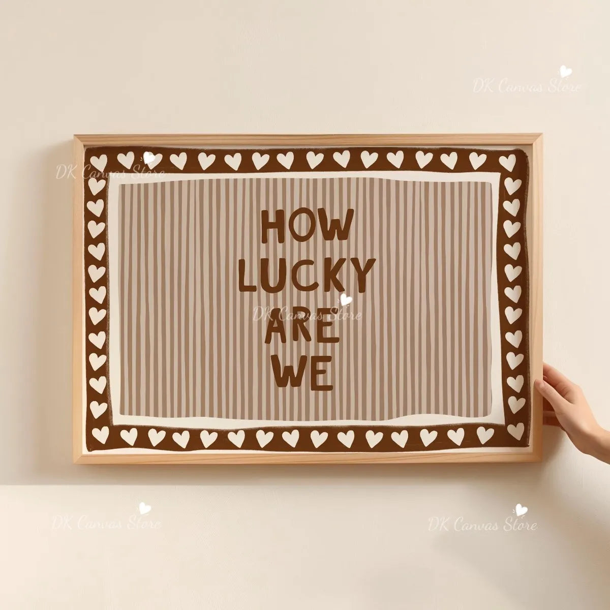 "How Lucky Are We" Quote Canvas Print Poster Modern Heart Stripe Art Prints Bedroom Living Room Wall Art Home Decor Poster