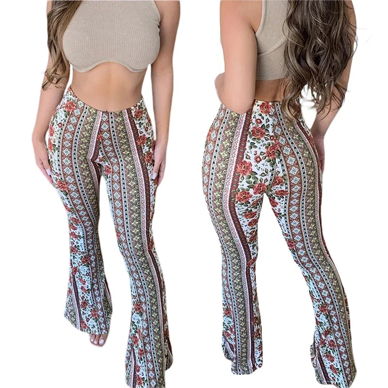 Viral Tiktok Forbidden Pants Bohemian Flare Ethnic Tribal Print Bell Bottom Yoga Palazzo Horse High Waist Vintage Hippie Pants