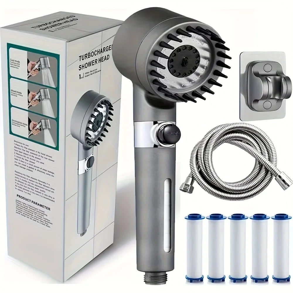 2026 new ion drop shower head with handheld filter shower, turbocharger with multiple spray modes, built-in filter on/off switch