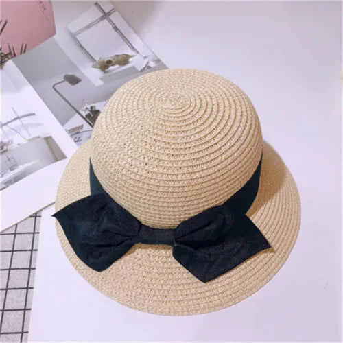 New Summer Parent-Child Straw Cap Women Flower Wreath Bowknot Bucket Hat Girls Outdoor Beach Travel Sunshade Sun Caps