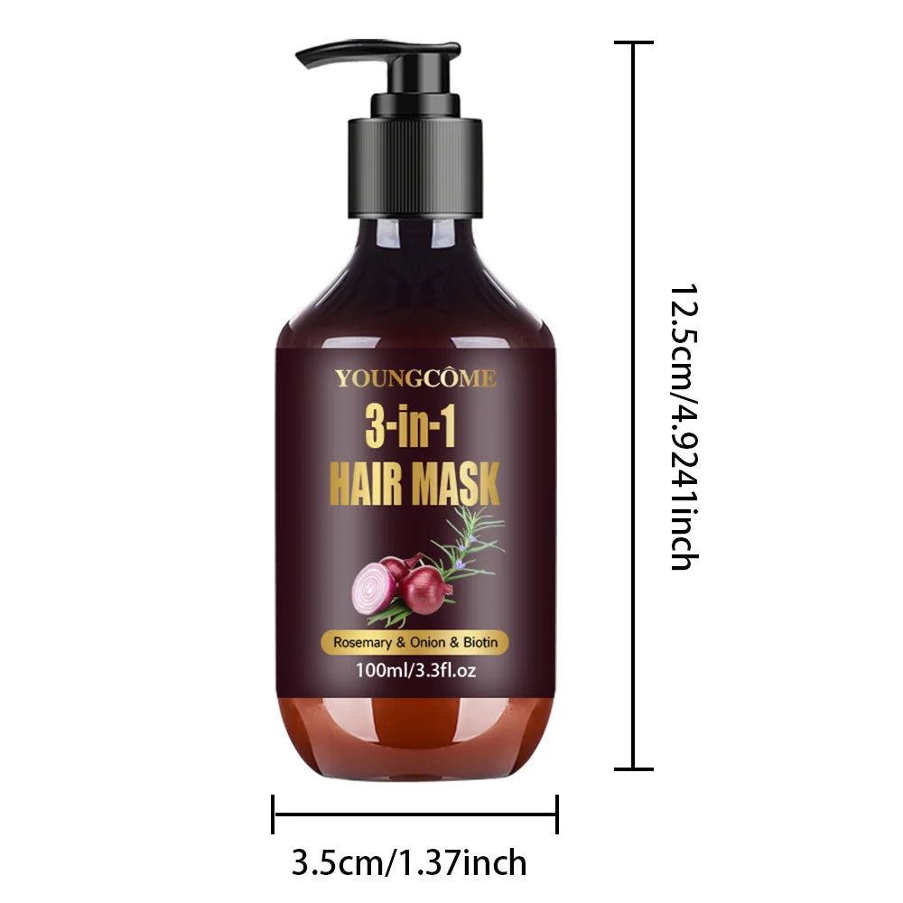 Organic Hair Mask with Rosemary, Onion Biotin 3-in-1 Natural Treatment Nourish Reduce Hair Loss Anti-Breakage Hair Products100ml
