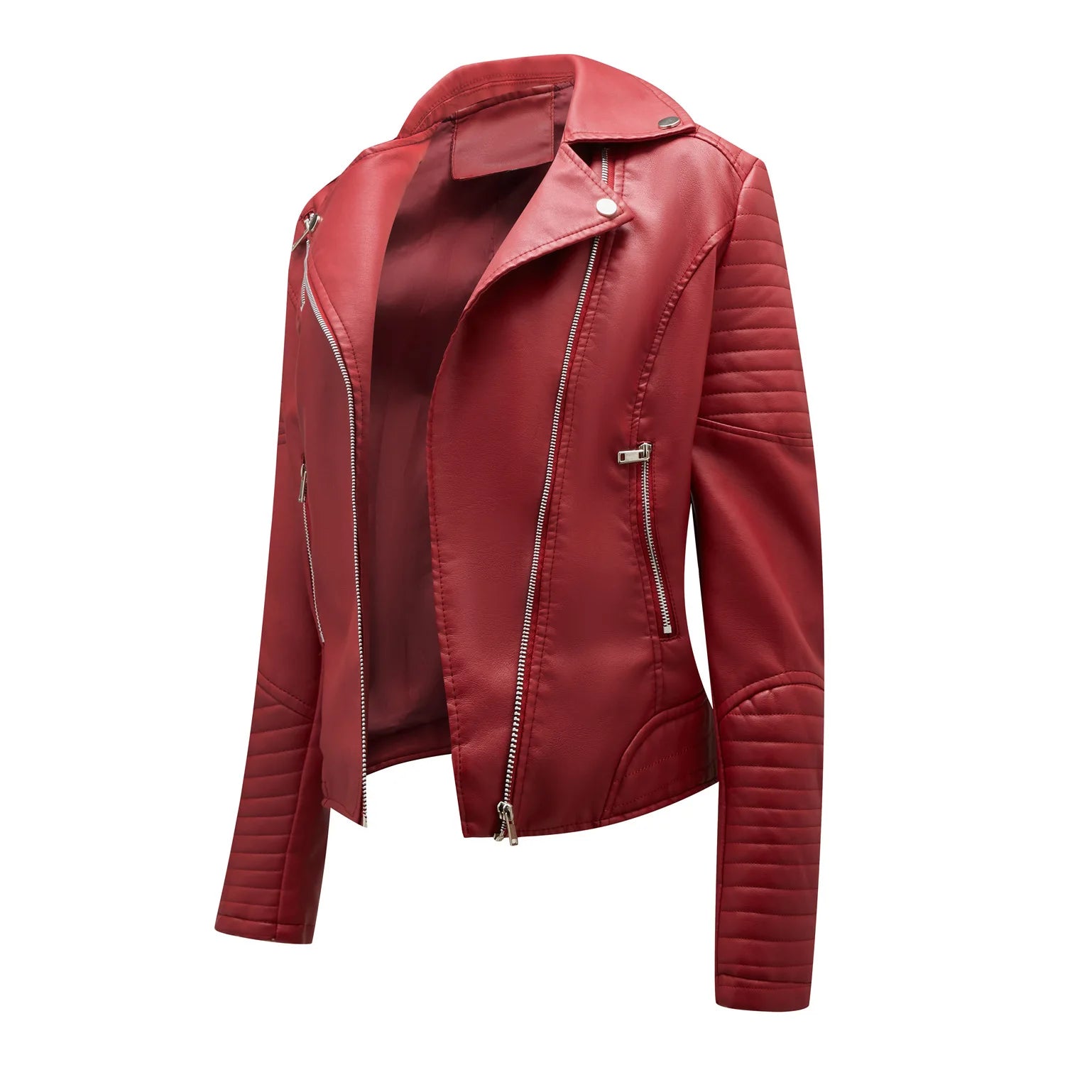 Spring and Autumn short women's leather jacket, Slim lapel biker suit, oblique zipper jacket women's coat