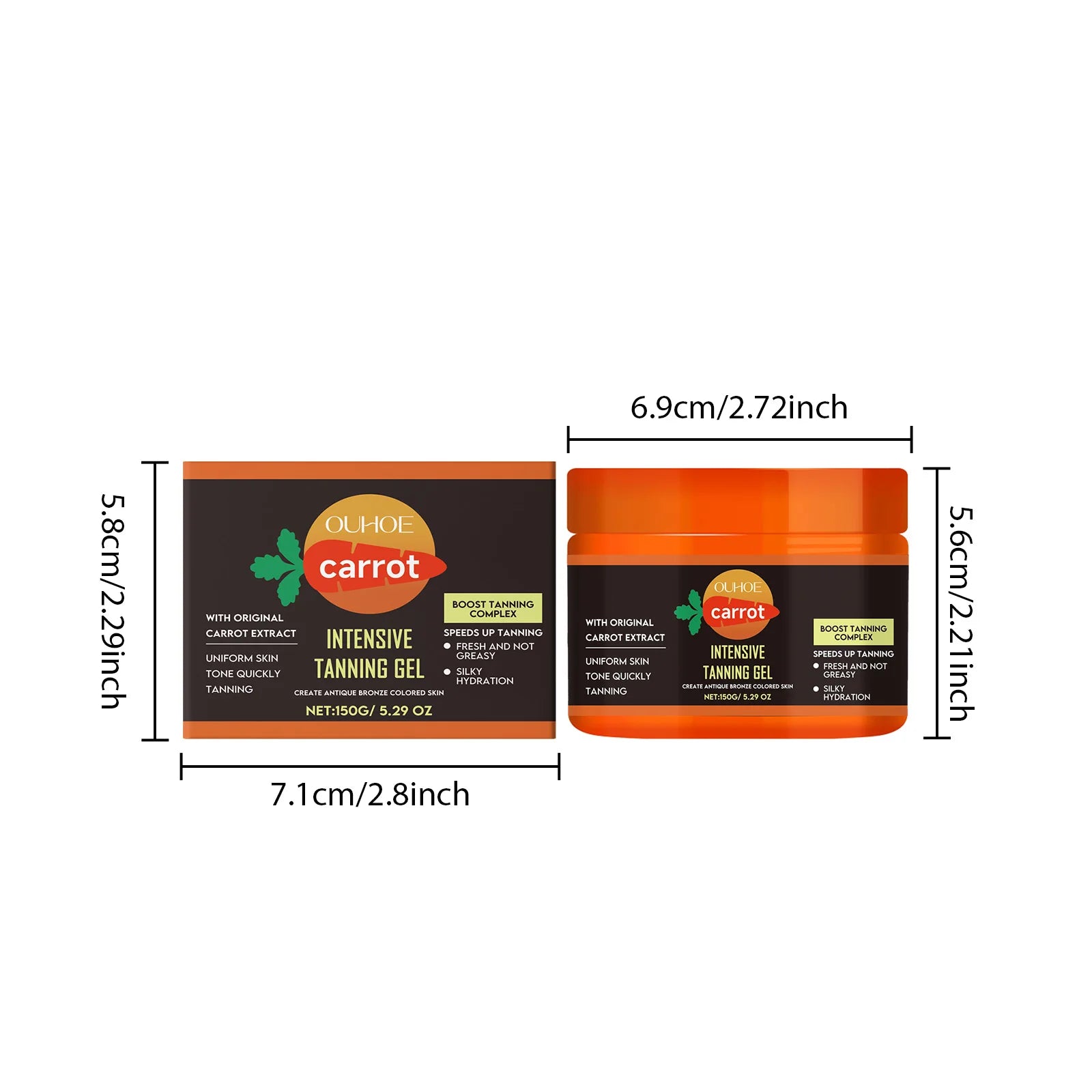 Carrot Tanning Gel Intensive Bronze Glow Body Cream Fast Acting Self Tanner Hydrating Sunbed Cream for Natural Sunkissed Skin