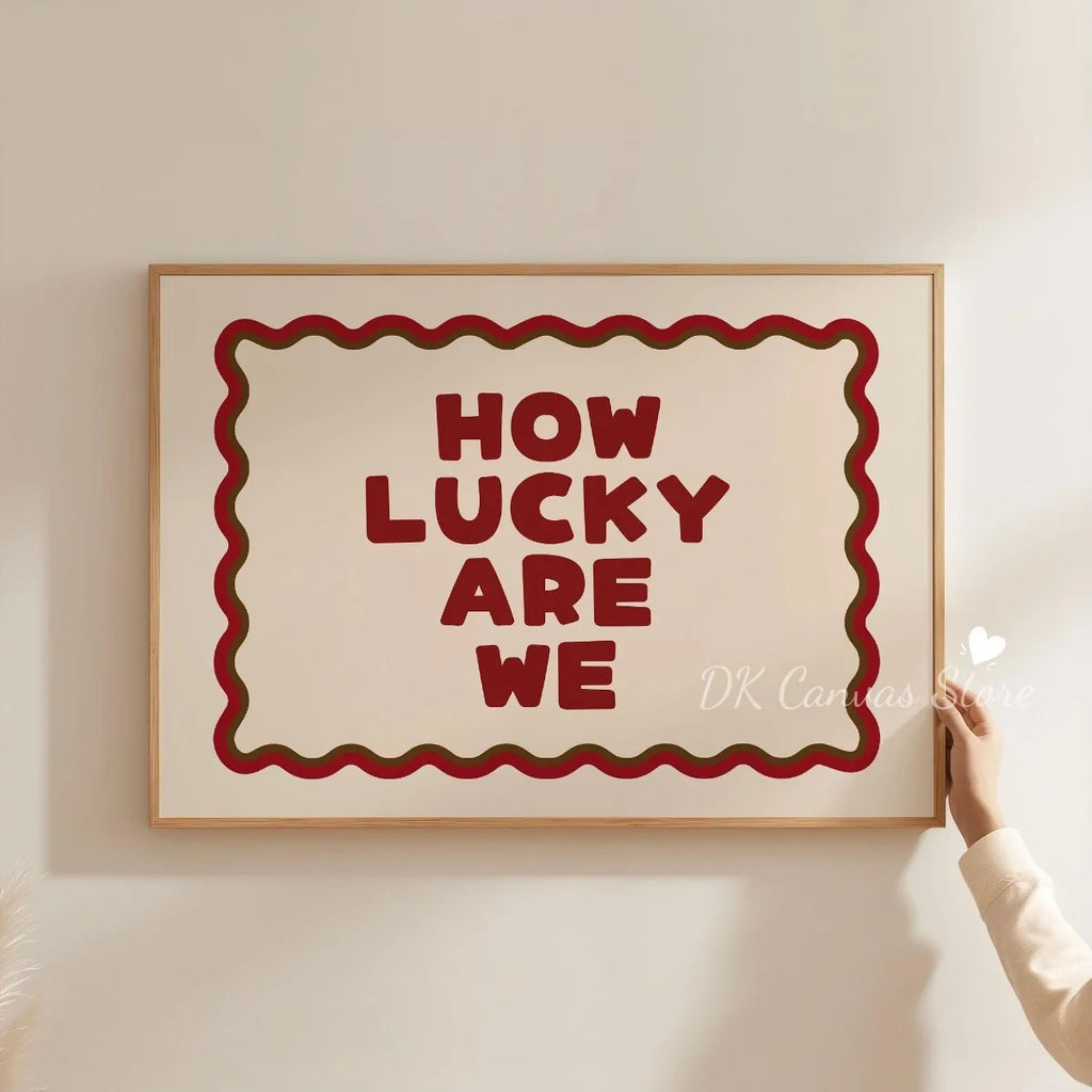 "How Lucky Are We" Quote Canvas Print Poster Modern Heart Stripe Art Prints Bedroom Living Room Wall Art Home Decor Poster