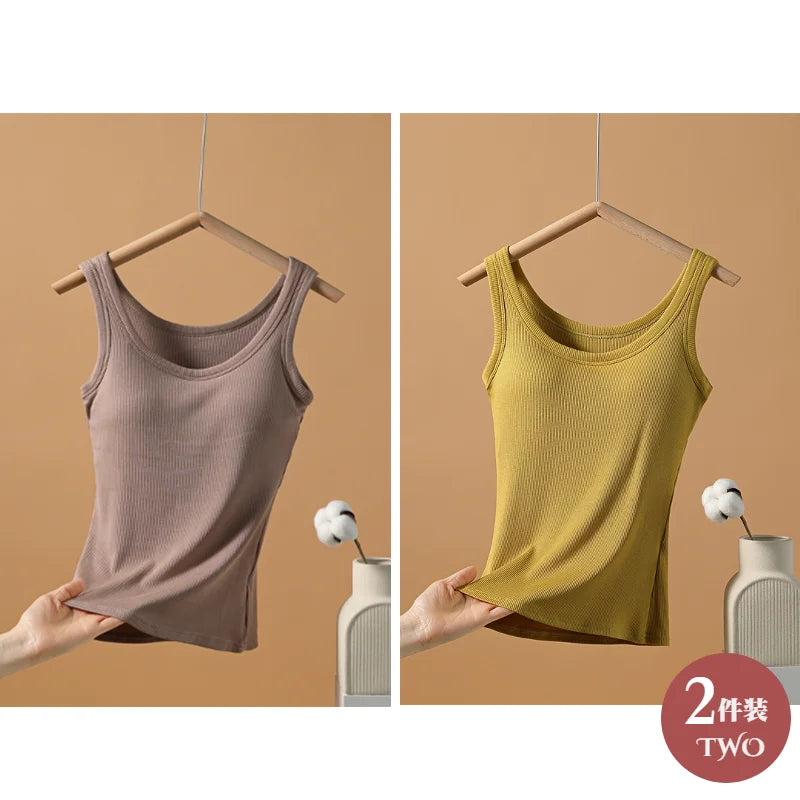 2025 New Summer Women Sleeveless Vest Built in Bra Camisole Korean Style Tank Top Women Clothing Tank Top Women