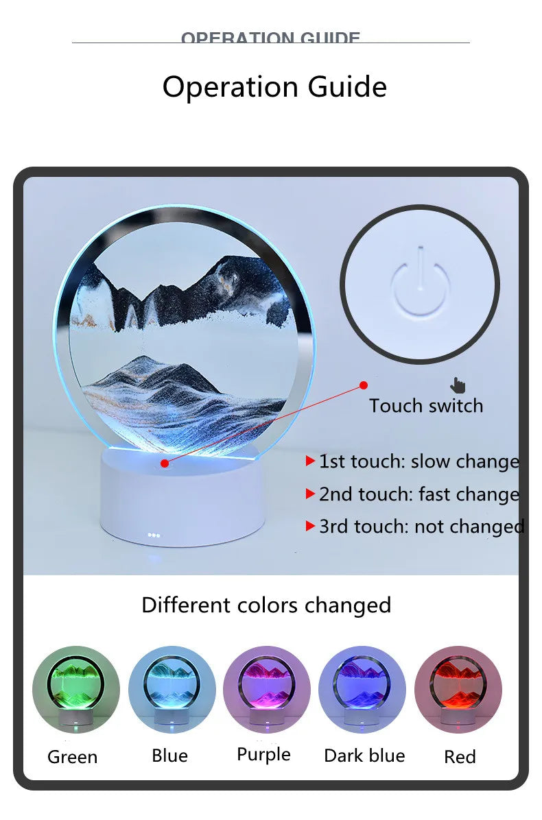 Quicksand Table Lamp, internet red hourglass decompression ornament 3D three-dimensional sand painting water painting colorful R