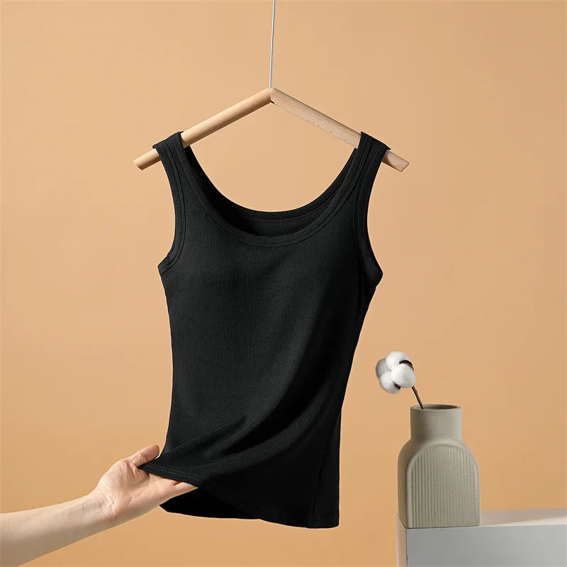2025 New Summer Women Sleeveless Vest Built in Bra Camisole Korean Style Tank Top Women Clothing Tank Top Women