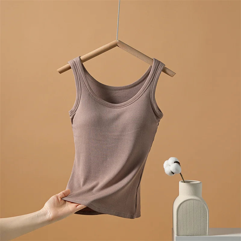 2025 New Summer Women Sleeveless Vest Built in Bra Camisole Korean Style Tank Top Women Clothing Tank Top Women