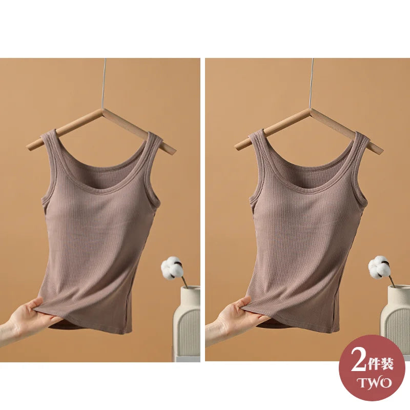 2025 New Summer Women Sleeveless Vest Built in Bra Camisole Korean Style Tank Top Women Clothing Tank Top Women