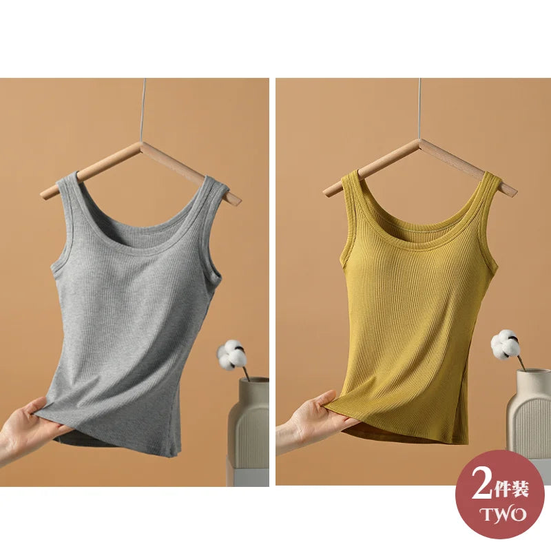2025 New Summer Women Sleeveless Vest Built in Bra Camisole Korean Style Tank Top Women Clothing Tank Top Women