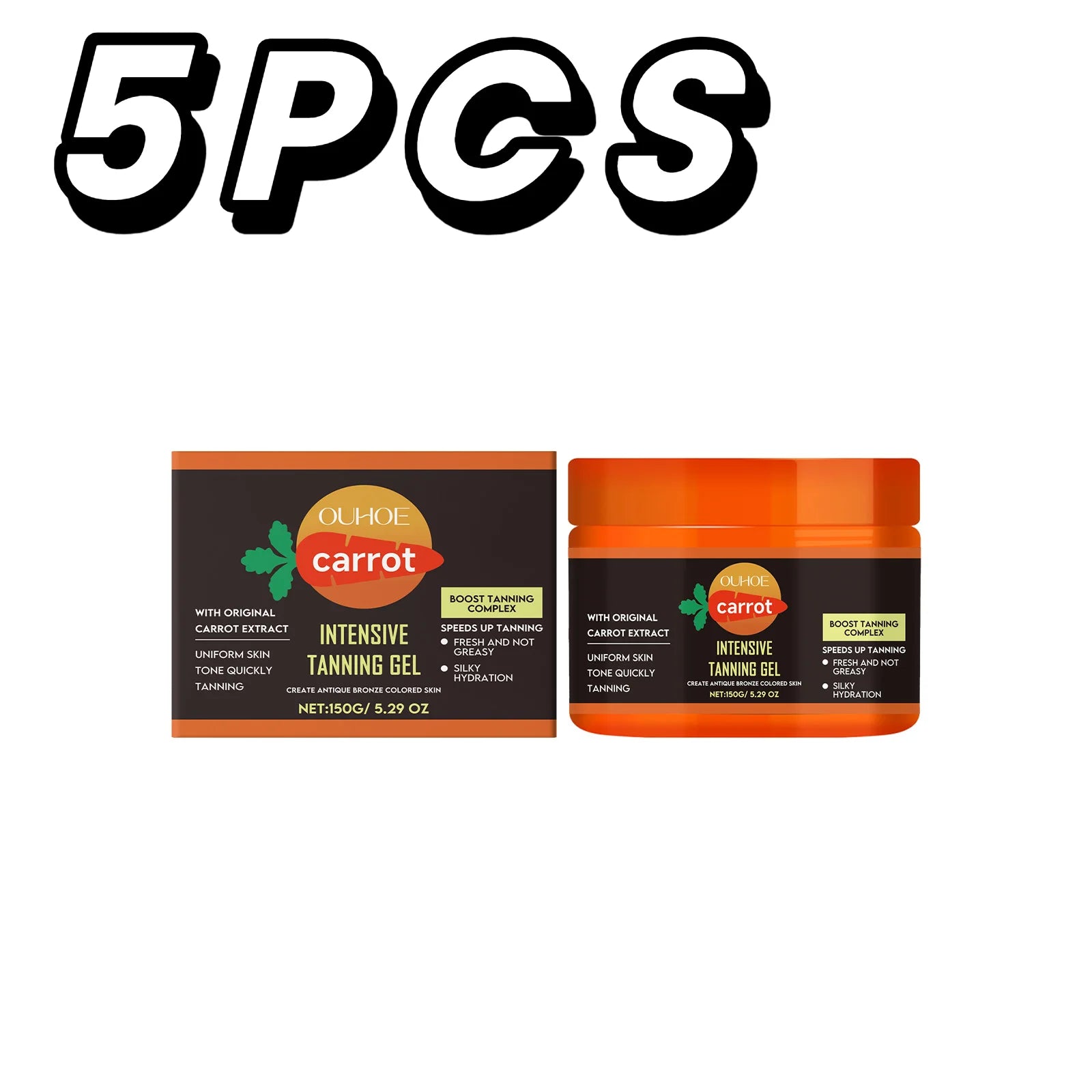 Carrot Tanning Gel Intensive Bronze Glow Body Cream Fast Acting Self Tanner Hydrating Sunbed Cream for Natural Sunkissed Skin