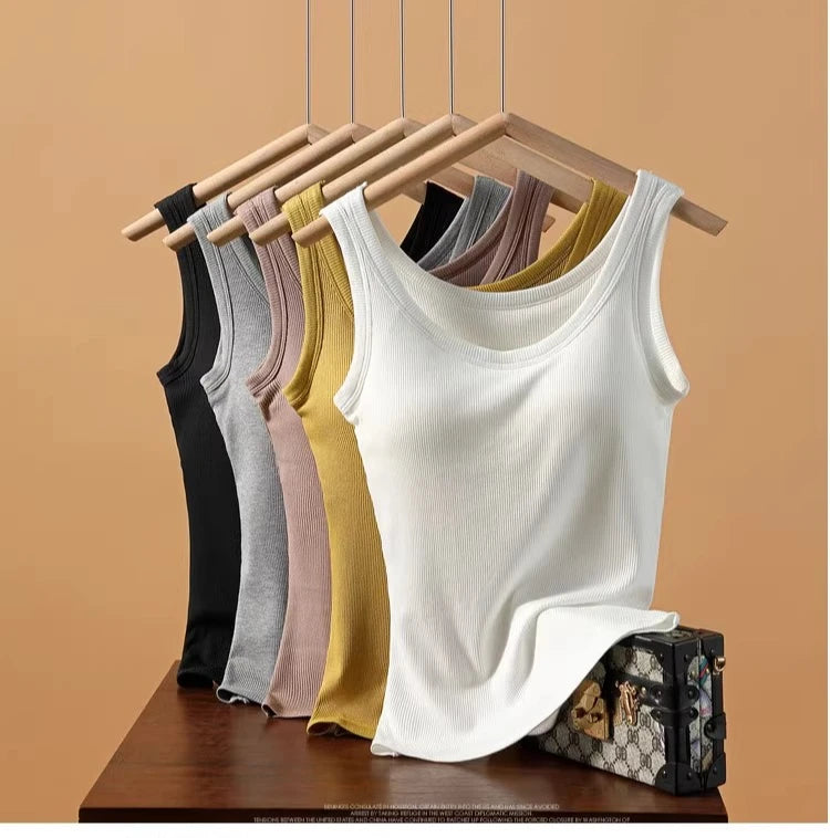 2025 New Summer Women Sleeveless Vest Built in Bra Camisole Korean Style Tank Top Women Clothing Tank Top Women