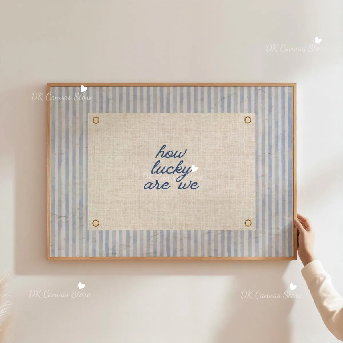 "How Lucky Are We" Quote Canvas Print Poster Modern Heart Stripe Art Prints Bedroom Living Room Wall Art Home Decor Poster