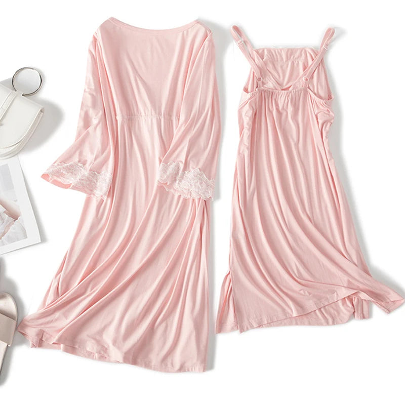 2pcs/Set Pregnancy Pajamas Sleepwear Nursing Nightwear Pregnant Woman Sling Breastfeeding Nightgown Maternity Labor Dress+Robe