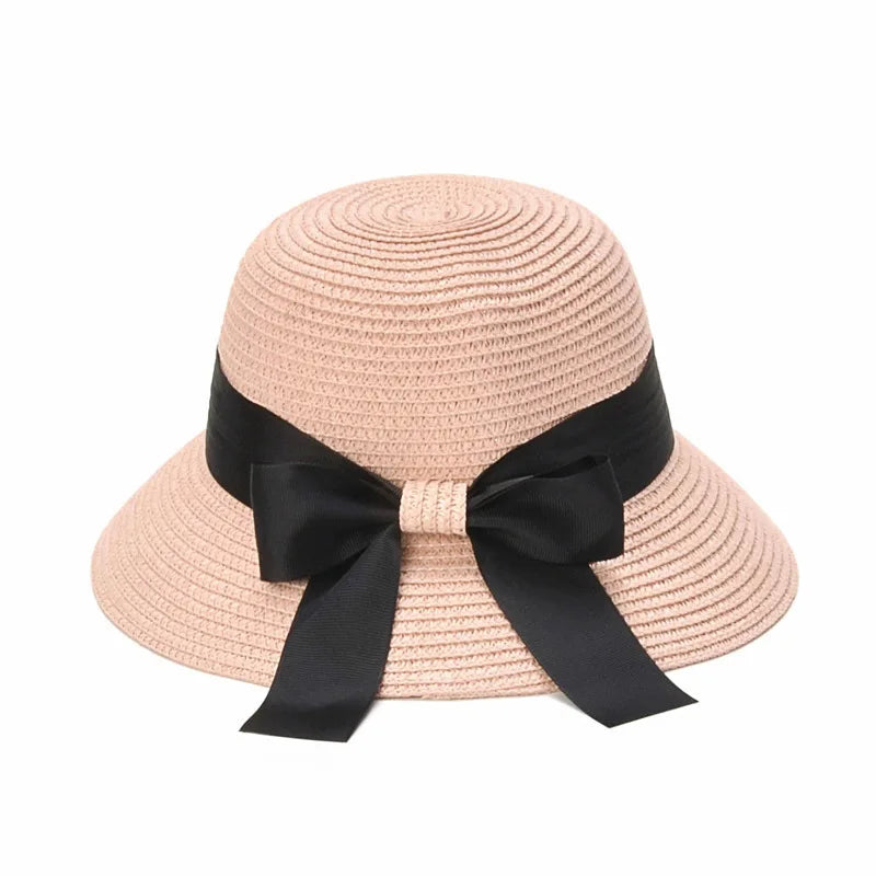 New Summer Parent-Child Straw Cap Women Flower Wreath Bowknot Bucket Hat Girls Outdoor Beach Travel Sunshade Sun Caps