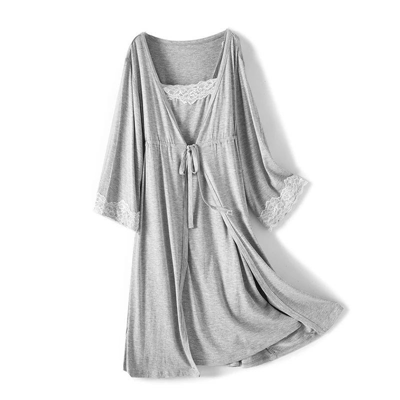 2pcs/Set Pregnancy Pajamas Sleepwear Nursing Nightwear Pregnant Woman Sling Breastfeeding Nightgown Maternity Labor Dress+Robe