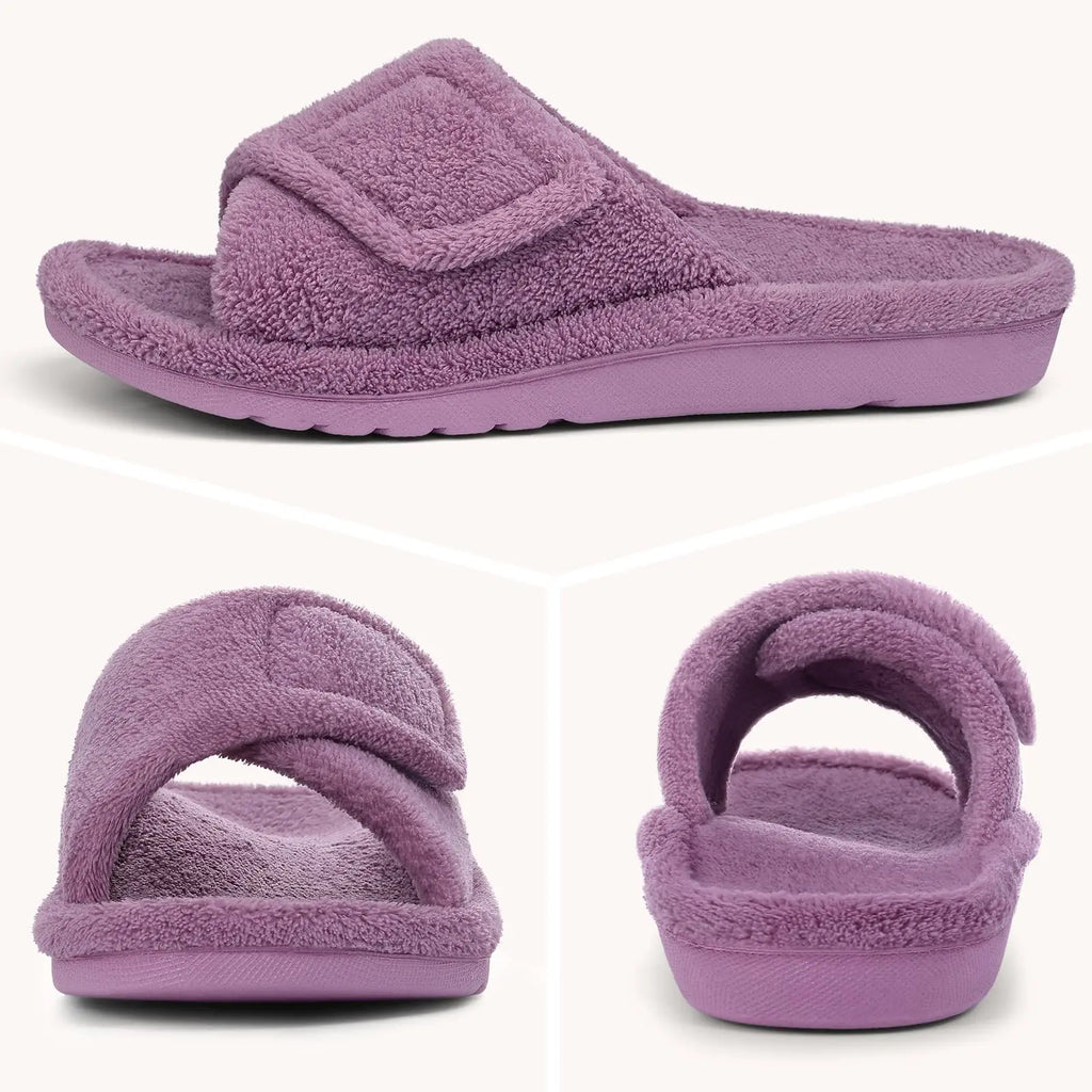 Litfun Women Fuzzy House Slippers Orthopedic Plush Slide With Arch Support Non-slip Furry Bedroom Slide Open Toe Fur House Shoes
