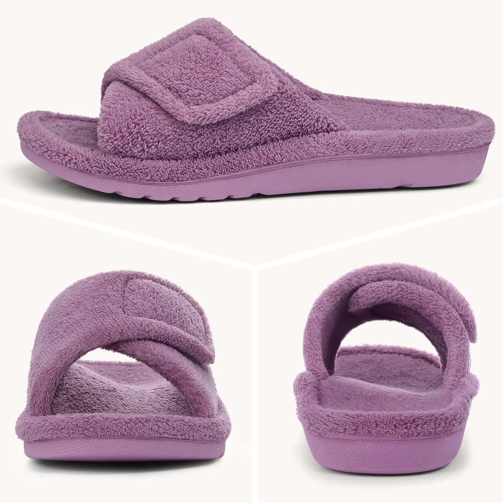 Litfun Women Fuzzy House Slippers Orthopedic Plush Slide With Arch Support Non-slip Furry Bedroom Slide Open Toe Fur House Shoes