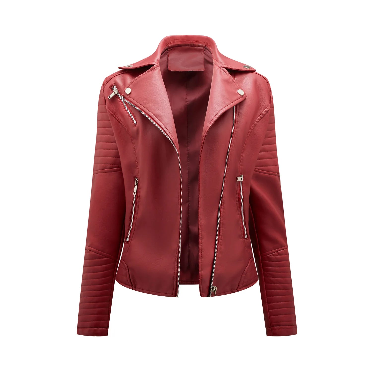 Spring and Autumn short women's leather jacket, Slim lapel biker suit, oblique zipper jacket women's coat