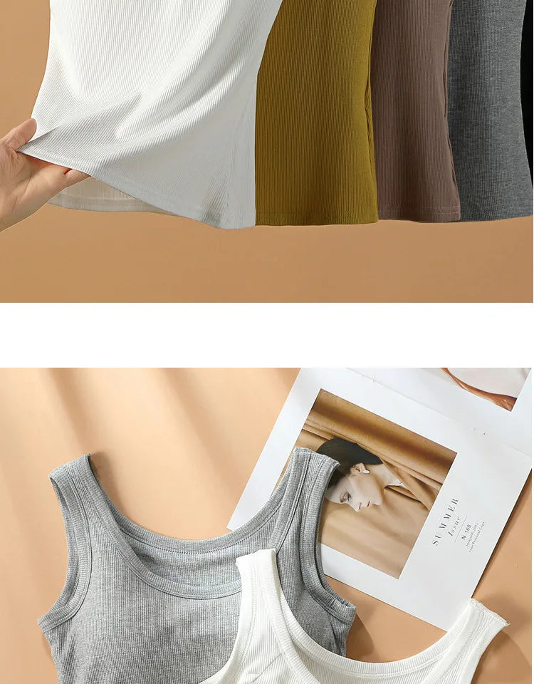 2025 New Summer Women Sleeveless Vest Built in Bra Camisole Korean Style Tank Top Women Clothing Tank Top Women