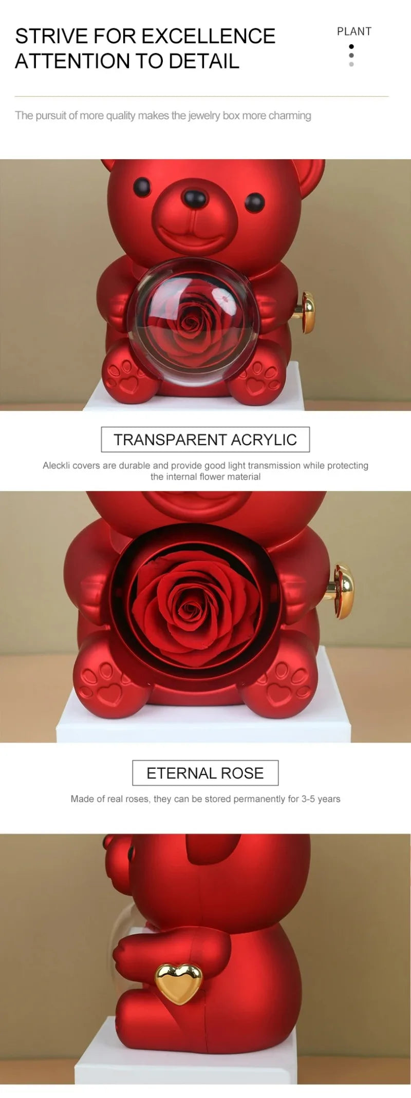 Mini Cute Eternal Rose Bear Jewelry Box Exquisite Portable 100 Languages "I Love You" Necklace Valentine's Day Birthday Gift