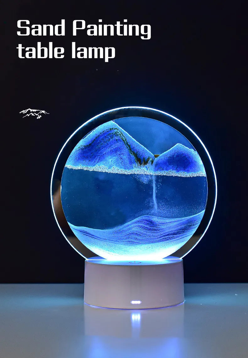 Quicksand Table Lamp, internet red hourglass decompression ornament 3D three-dimensional sand painting water painting colorful R