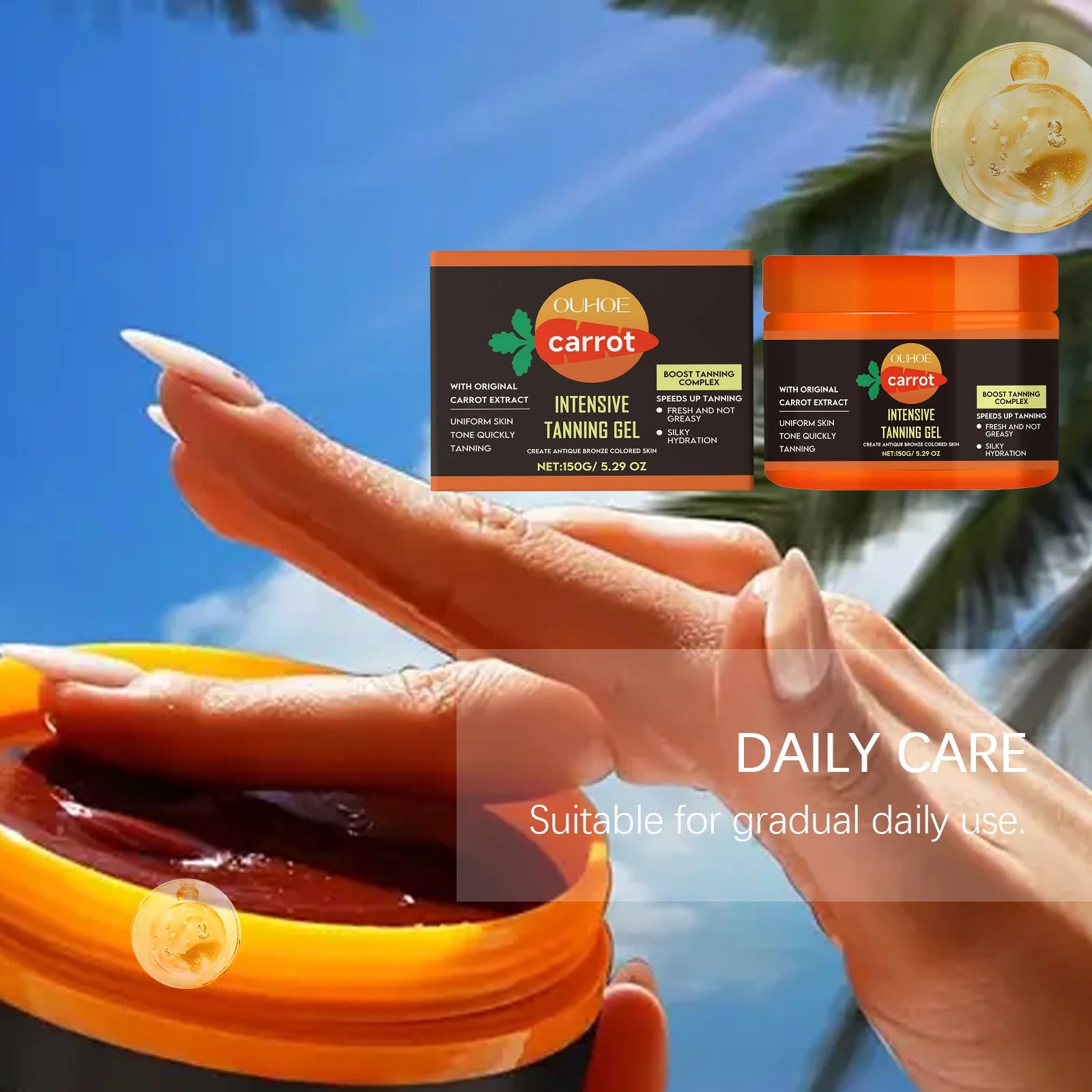 Carrot Tanning Gel Intensive Bronze Glow Body Cream Fast Acting Self Tanner Hydrating Sunbed Cream for Natural Sunkissed Skin