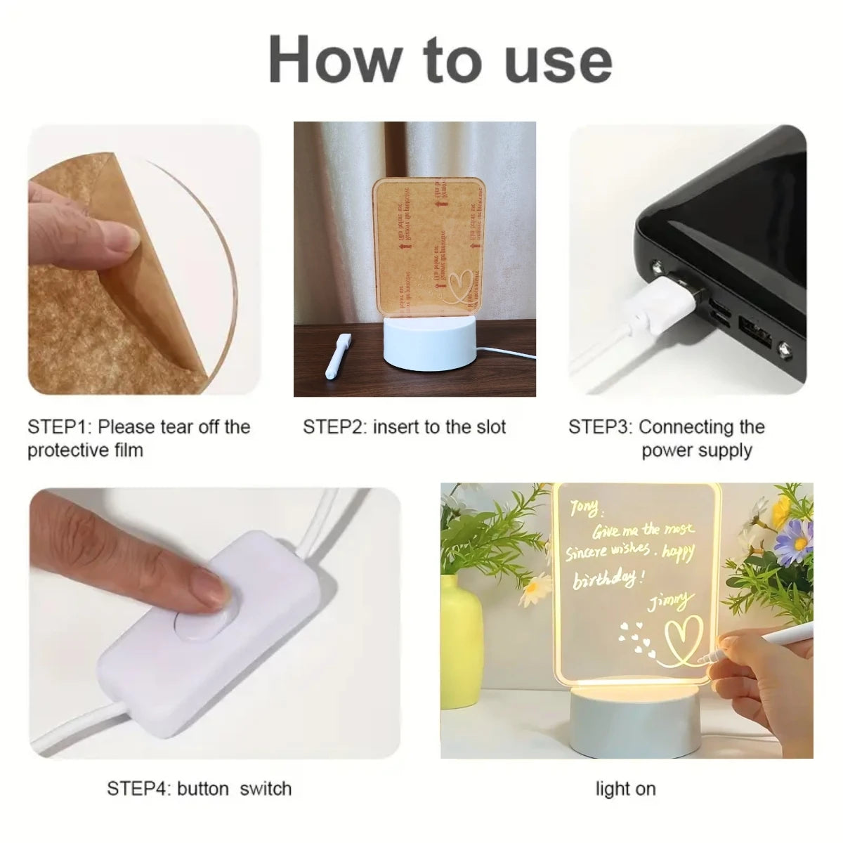 LED message board warm light night light erasable writing board, desktop decorative light, suitable for home bedrooms and living