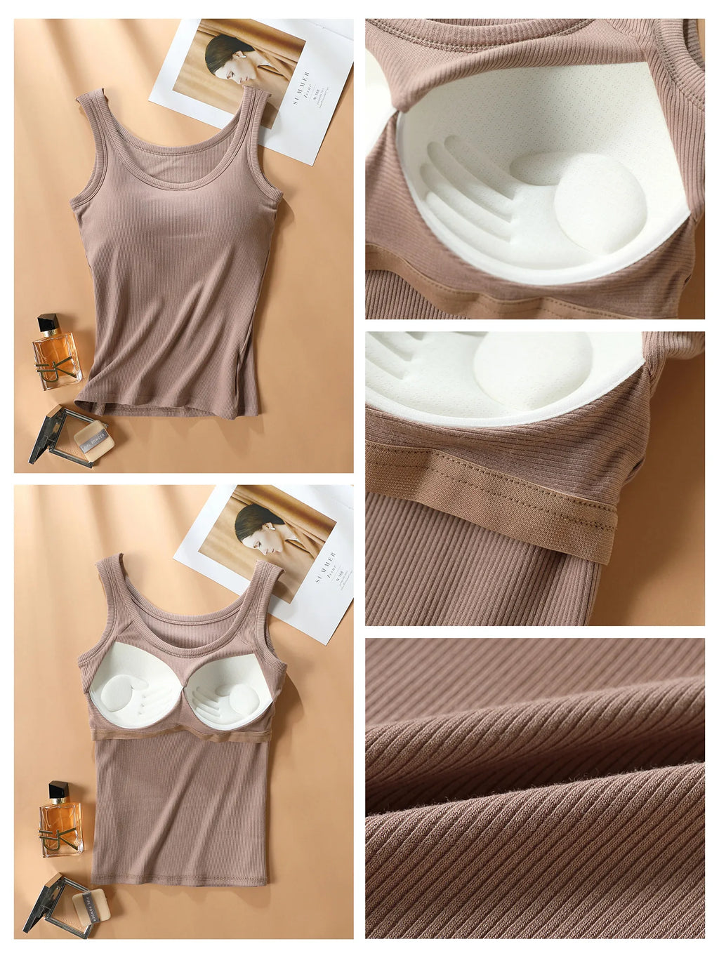 2025 New Summer Women Sleeveless Vest Built in Bra Camisole Korean Style Tank Top Women Clothing Tank Top Women