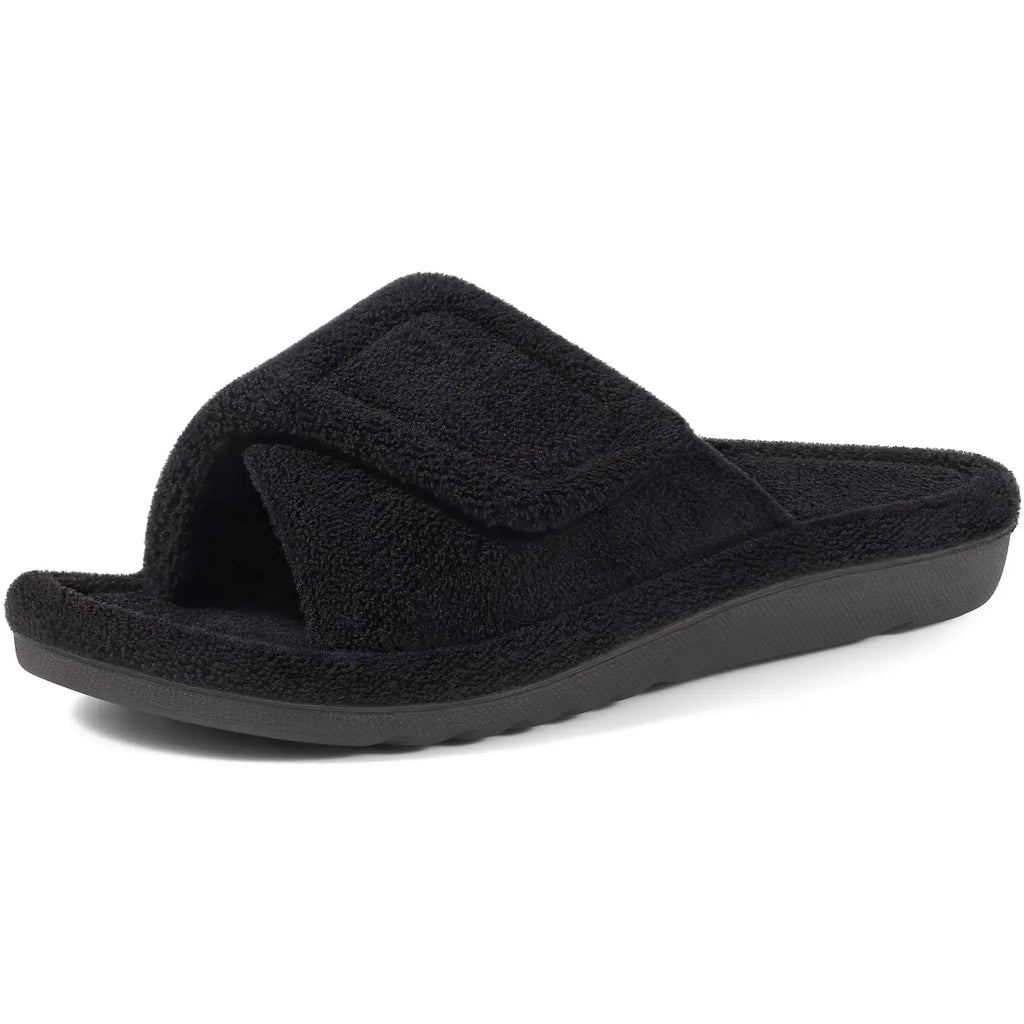 Litfun Women Fuzzy House Slippers Orthopedic Plush Slide With Arch Support Non-slip Furry Bedroom Slide Open Toe Fur House Shoes