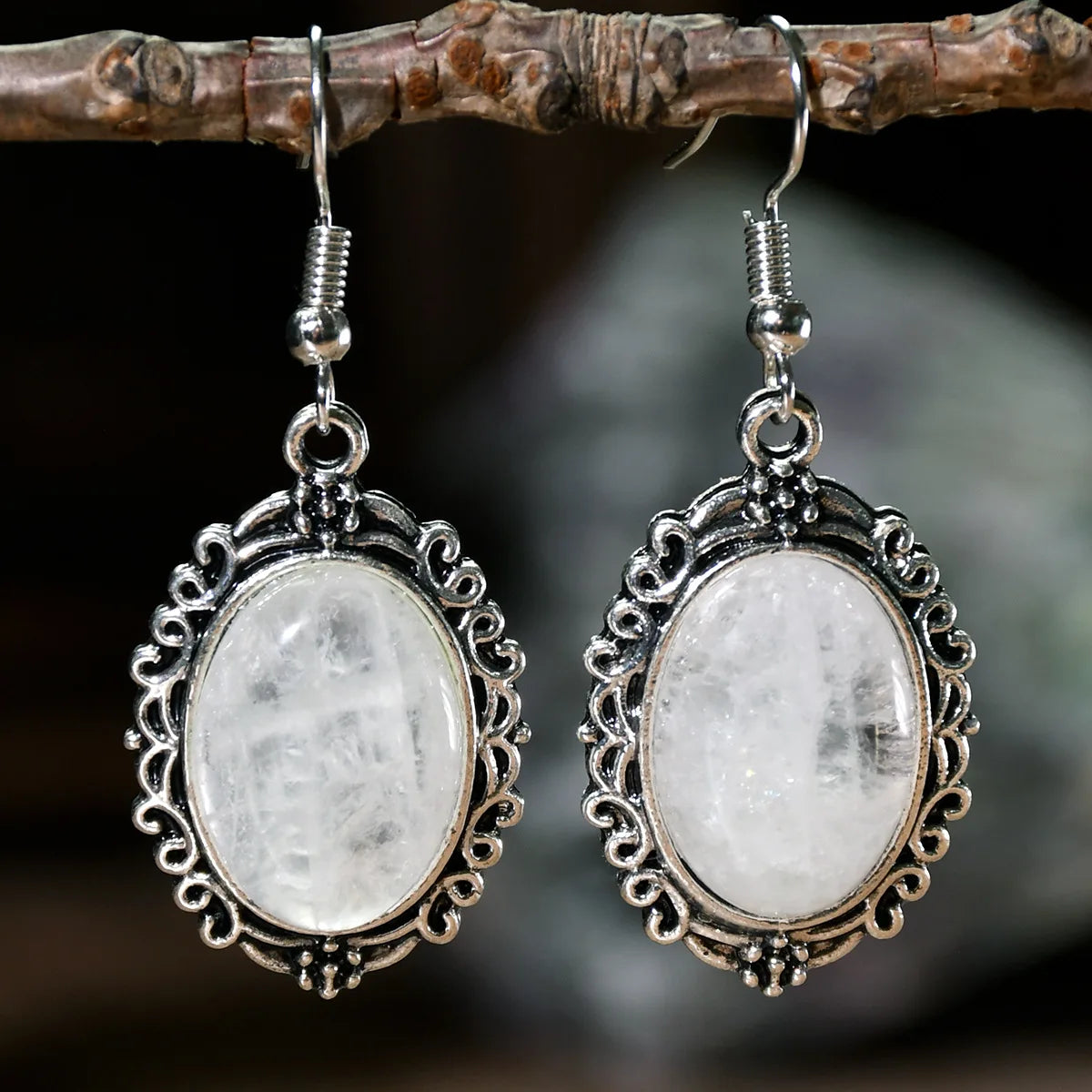 1pair Natural Stone Rose Quartz Green Aventurine Tiger Eye Pendant Earrings Bohemian Women's Fashion Earrings Jewelry Gifts