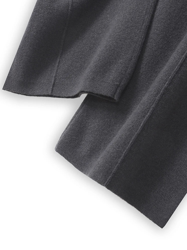 100% Merino Wool Pants Women Autumn Winter Casual Wide Leg Trousers Middle Seam Style Knitted Cashmere Soft Lace-up Trendy Pants