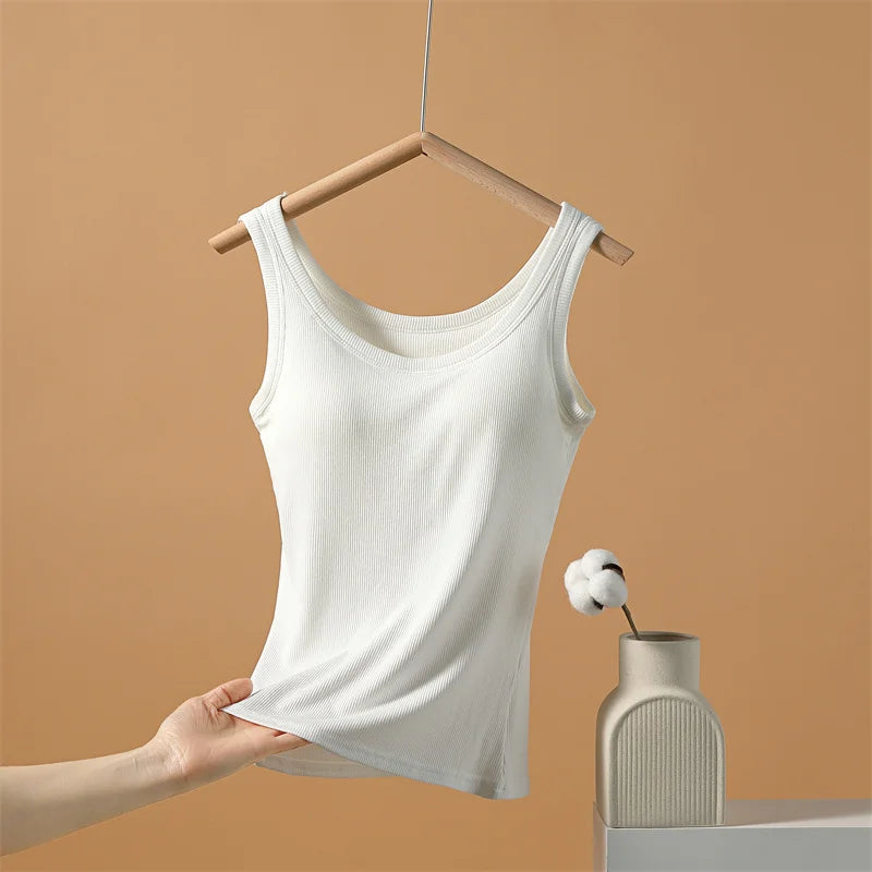 2025 New Summer Women Sleeveless Vest Built in Bra Camisole Korean Style Tank Top Women Clothing Tank Top Women