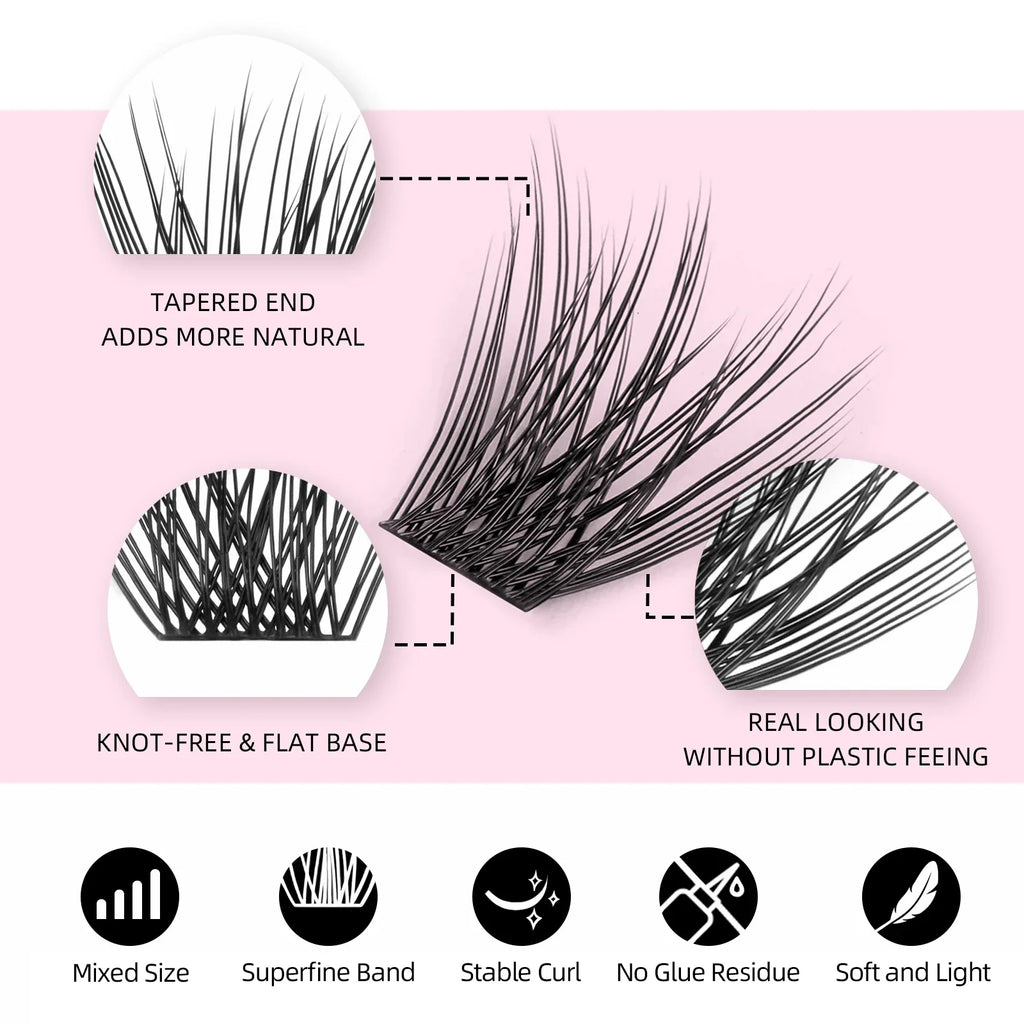 10cases/lot YUANZHIJIE Knot-free lashes Clusters 100% Hand-Tufted Anime Eyelashes Premium Materail Cruetly-free lash Extensions