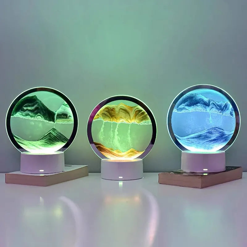 Quicksand Table Lamp, internet red hourglass decompression ornament 3D three-dimensional sand painting water painting colorful R