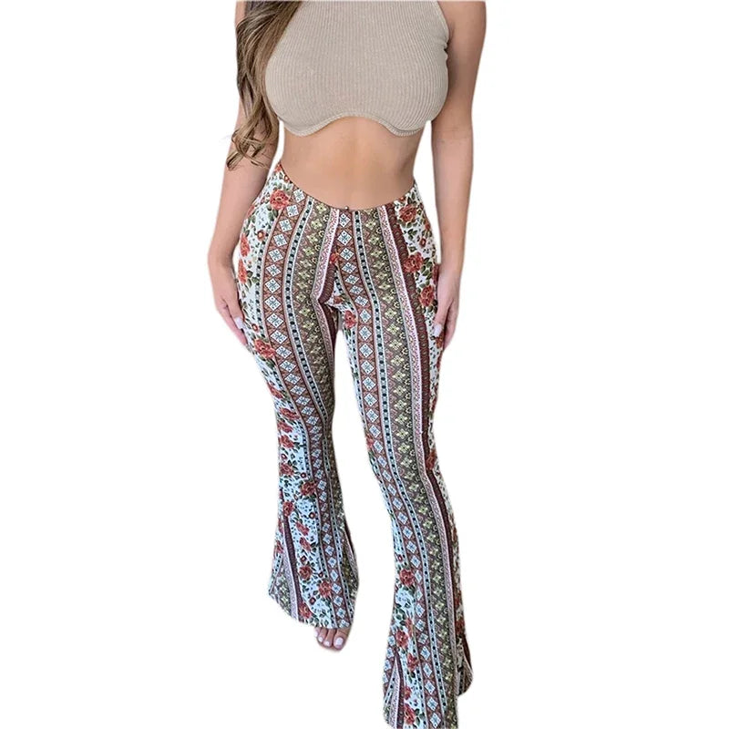 Viral Tiktok Forbidden Pants Bohemian Flare Ethnic Tribal Print Bell Bottom Yoga Palazzo Horse High Waist Vintage Hippie Pants