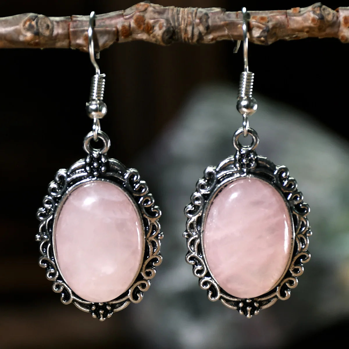 1pair Natural Stone Rose Quartz Green Aventurine Tiger Eye Pendant Earrings Bohemian Women's Fashion Earrings Jewelry Gifts