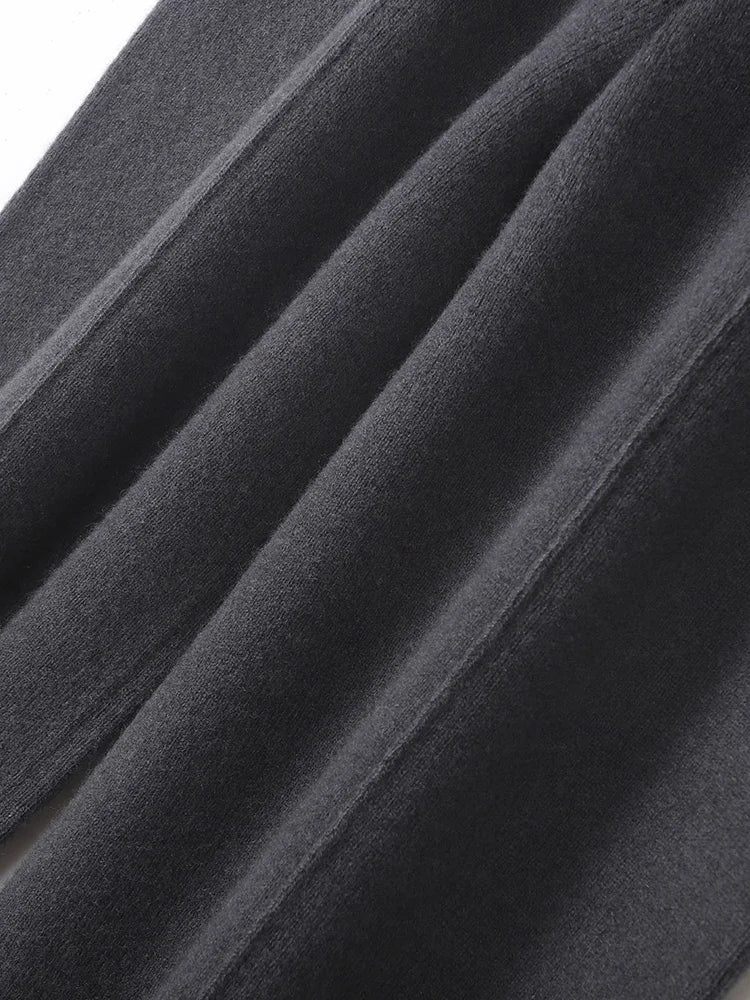 100% Merino Wool Pants Women Autumn Winter Casual Wide Leg Trousers Middle Seam Style Knitted Cashmere Soft Lace-up Trendy Pants