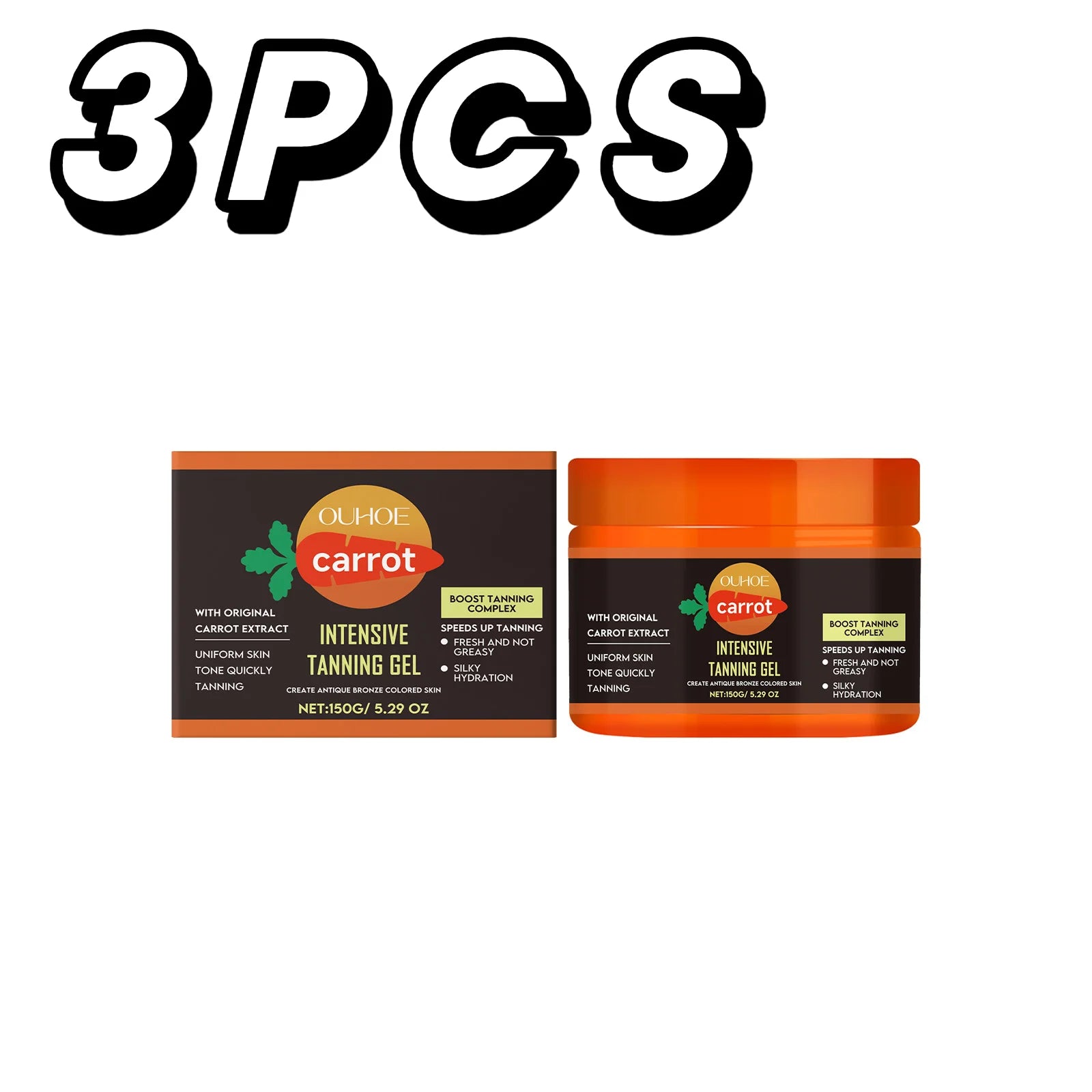 Carrot Tanning Gel Intensive Bronze Glow Body Cream Fast Acting Self Tanner Hydrating Sunbed Cream for Natural Sunkissed Skin