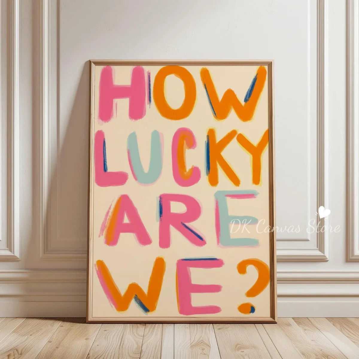 "How Lucky Are We" Quote Canvas Print Poster Modern Heart Stripe Art Prints Bedroom Living Room Wall Art Home Decor Poster