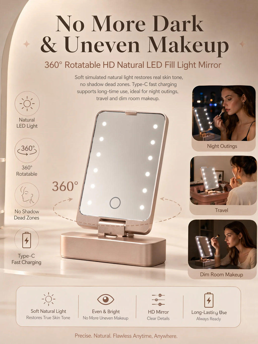 10Pcs Macaron Makeup Brush Set with Led Light Mirror Portable Travel Cosmetic Brushes Kit with Triangle Powder Puff Beauty Tools