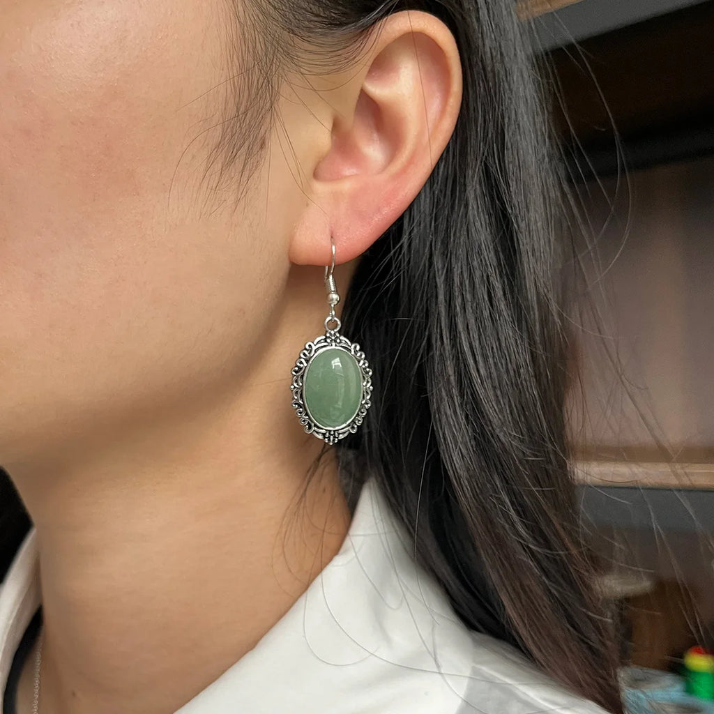 1pair Natural Stone Rose Quartz Green Aventurine Tiger Eye Pendant Earrings Bohemian Women's Fashion Earrings Jewelry Gifts