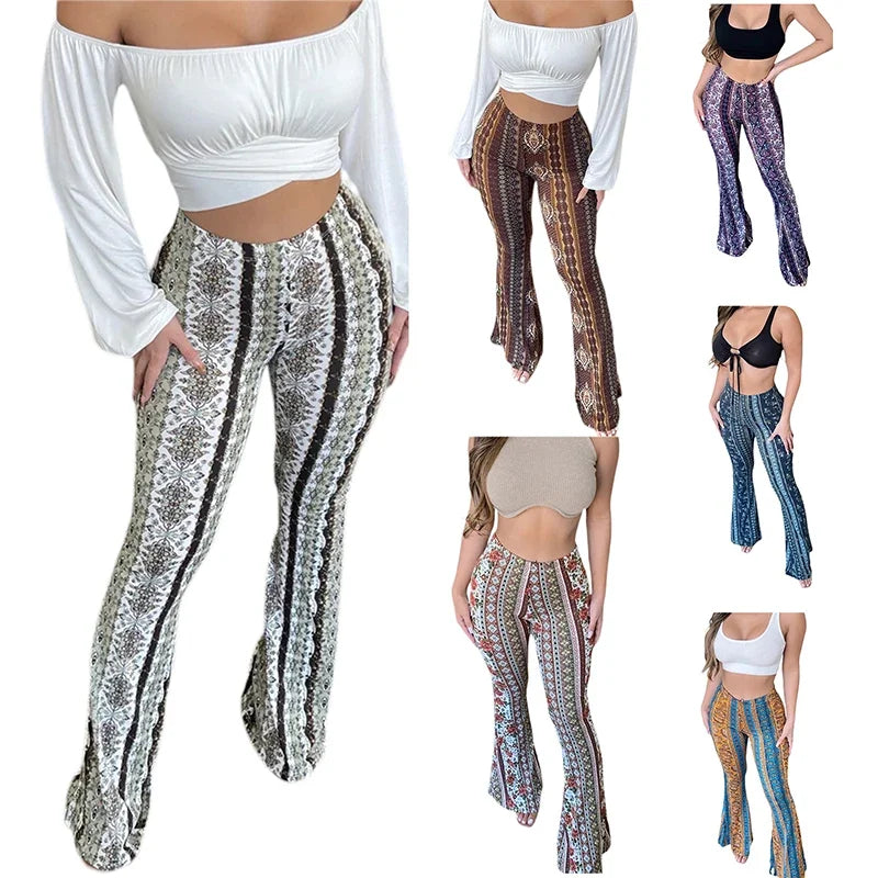 Viral Tiktok Forbidden Pants Bohemian Flare Ethnic Tribal Print Bell Bottom Yoga Palazzo Horse High Waist Vintage Hippie Pants