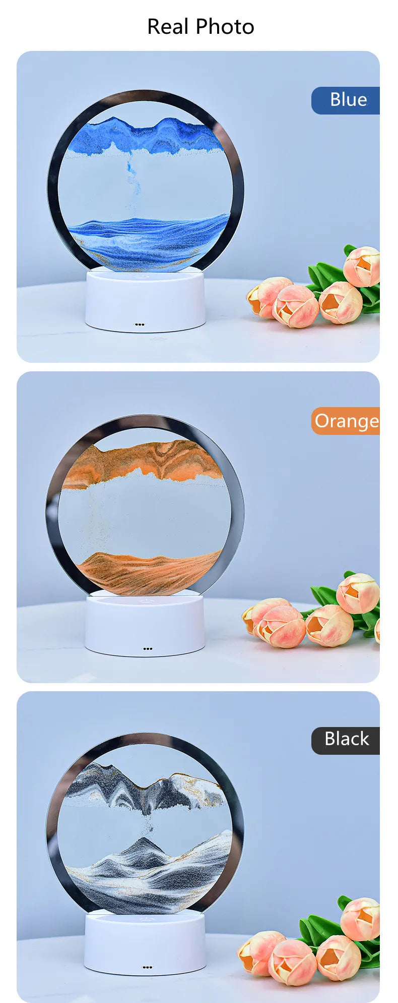 Quicksand Table Lamp, internet red hourglass decompression ornament 3D three-dimensional sand painting water painting colorful R