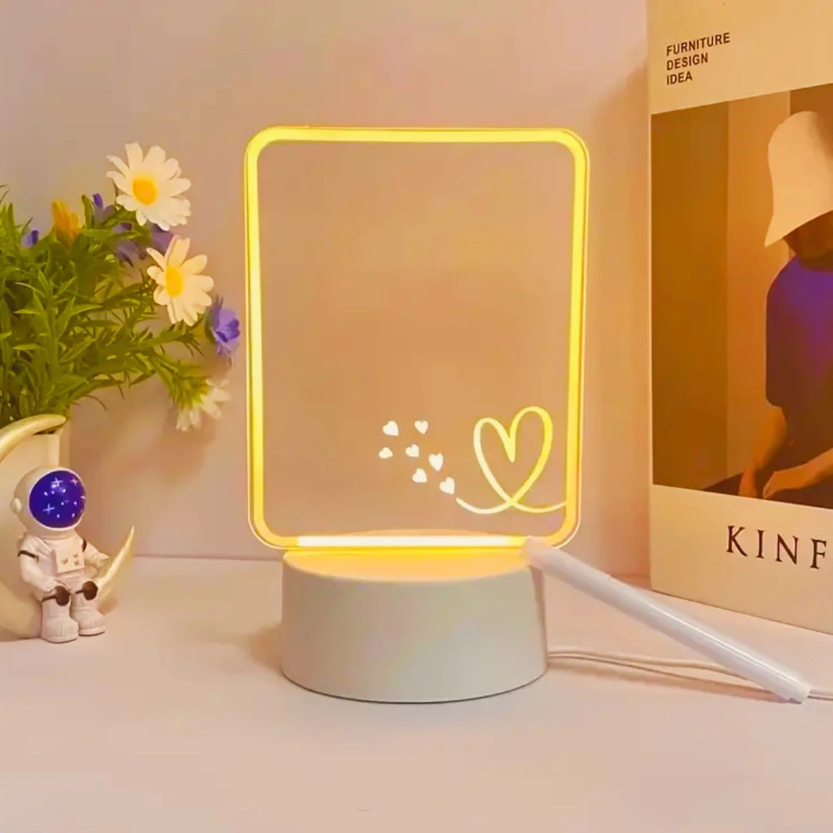 LED message board warm light night light erasable writing board, desktop decorative light, suitable for home bedrooms and living