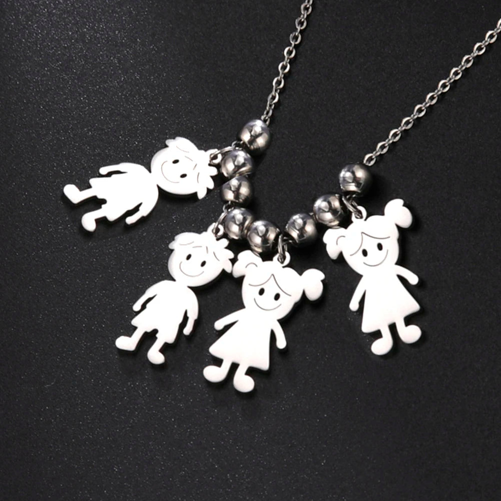 Personalized Boy Girl Necklace Custom Chain Name Mother Father Day Kid Family Gift For Women Men Stainless Steel Pendant Jewelry