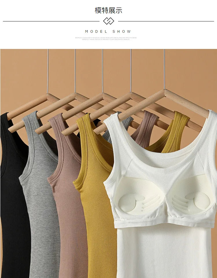 2025 New Summer Women Sleeveless Vest Built in Bra Camisole Korean Style Tank Top Women Clothing Tank Top Women