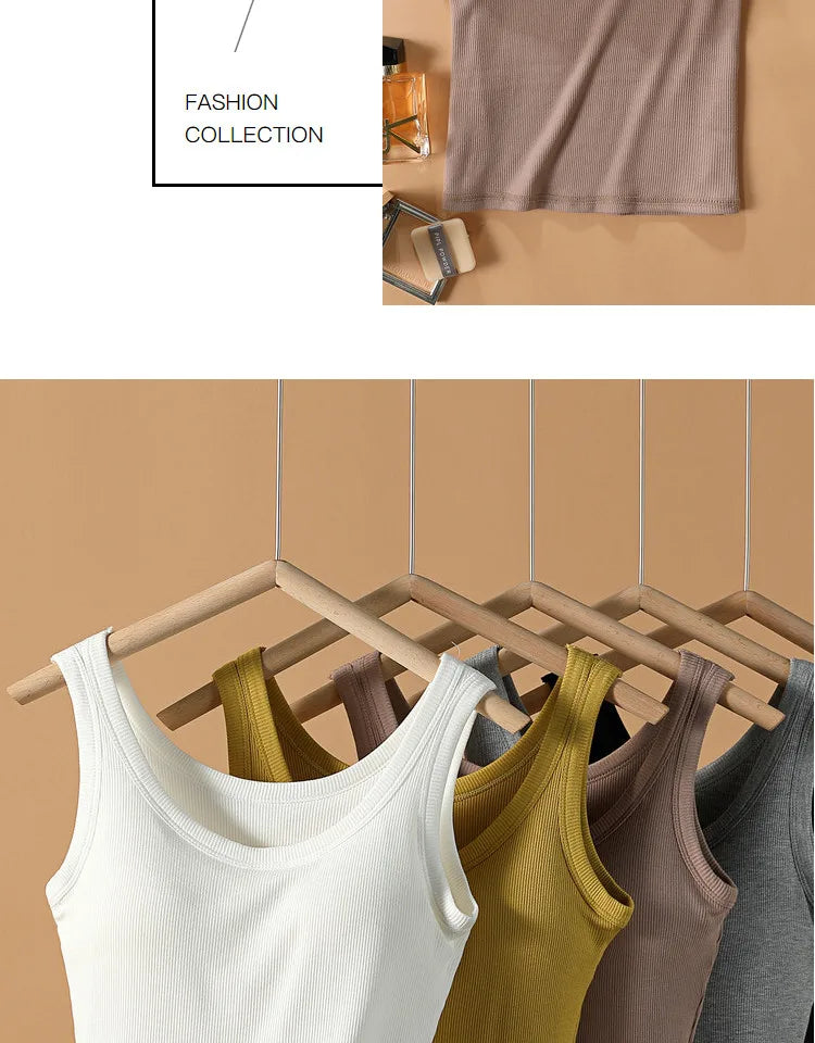 2025 New Summer Women Sleeveless Vest Built in Bra Camisole Korean Style Tank Top Women Clothing Tank Top Women